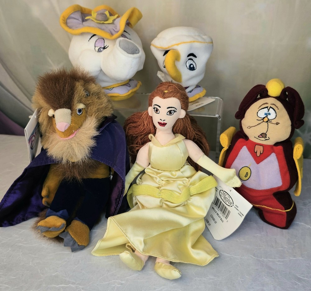 Disney Store Mini Bean Bag Plush Beauty & The Beast Characters Lot Of 5
