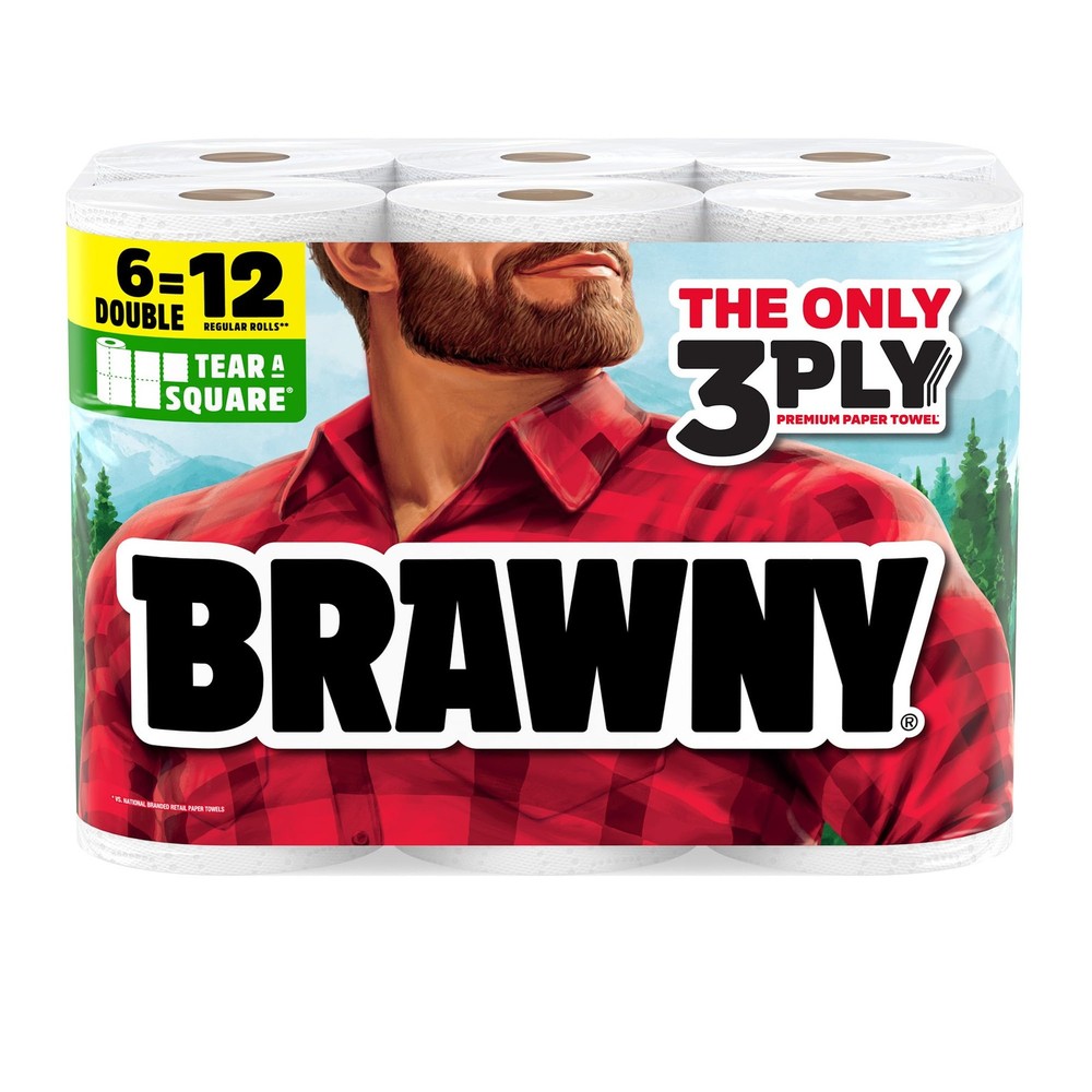 Brawny Tear-A-Square 3-Ply Paper Towels, 6 100 Sheets (Pack of 6 New), White