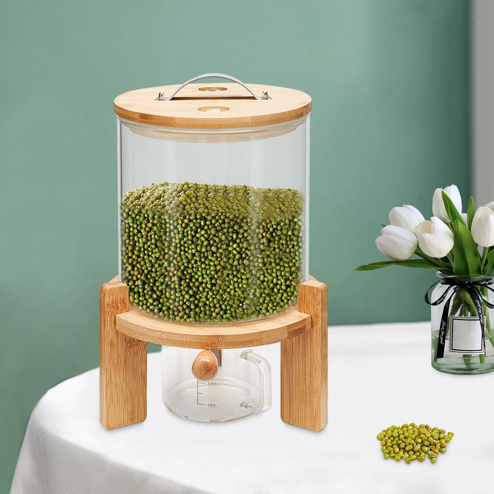 5L Rice Dispenser Grain Container Cereal Storage Dry Food Glass Bottle w/ Valve
