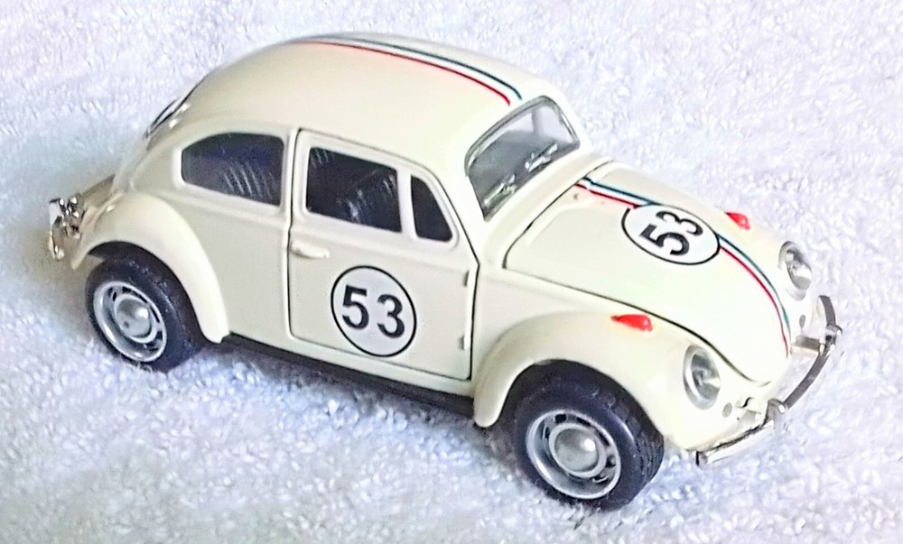 2024 QHT Cream Color VW BEETLE #53 Car Like Herbie The Love Bug. Pull Back Motor