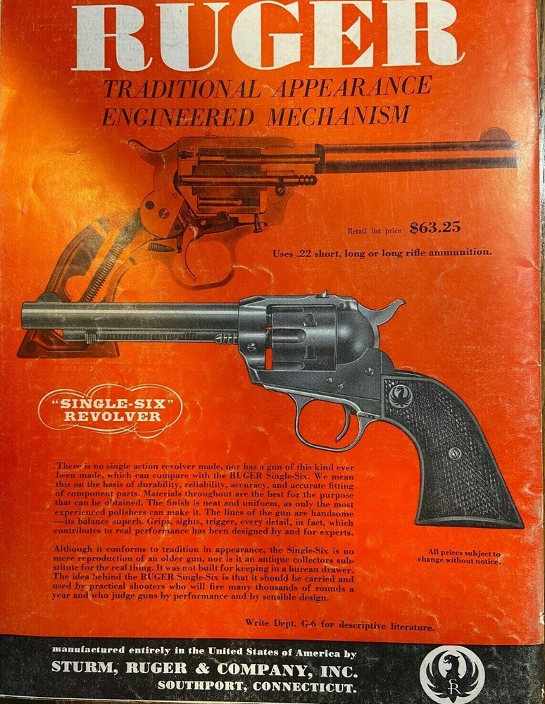 1955 Advertisement Ruger Single-Six Revolver