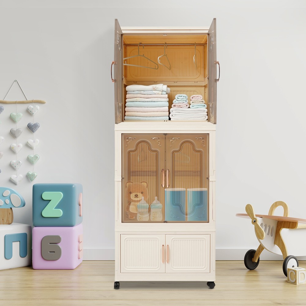 Storage Bins with Doors, Storage Cabinet with Wheels, Foldable Storage Cabinet