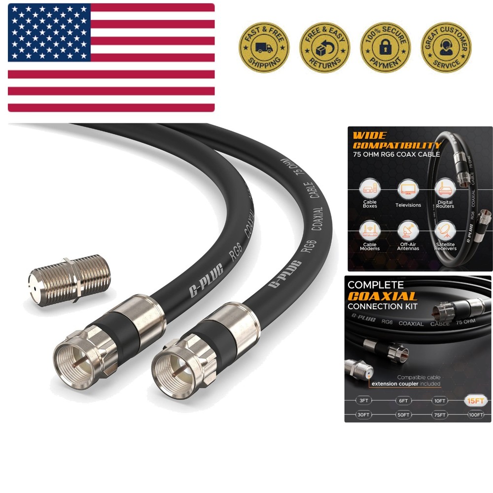 15FT RG6 Coaxial Cable Connectors Set- High-Speed Internet, Broadband and Dig...