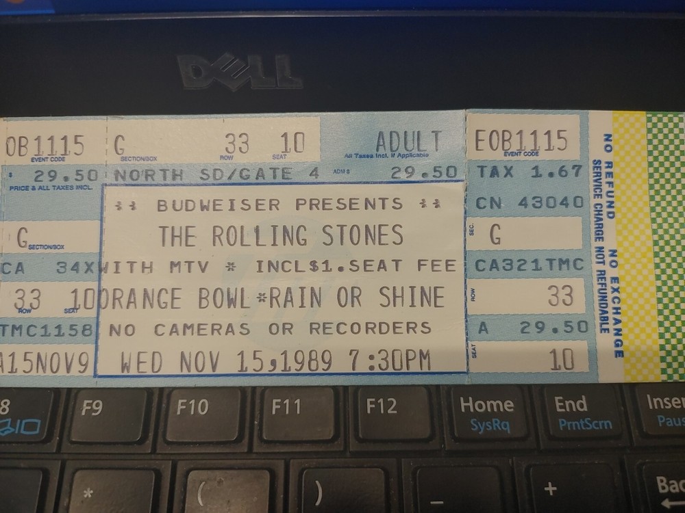 ROLLING STONES 1989 STEEL WHEELS UNUSED Orange Bowl CONCERT TICKET w/ Backstage.