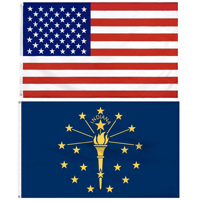 American Indiana State Flag Combo Set 3x5 ft Heavy Duty Polyester