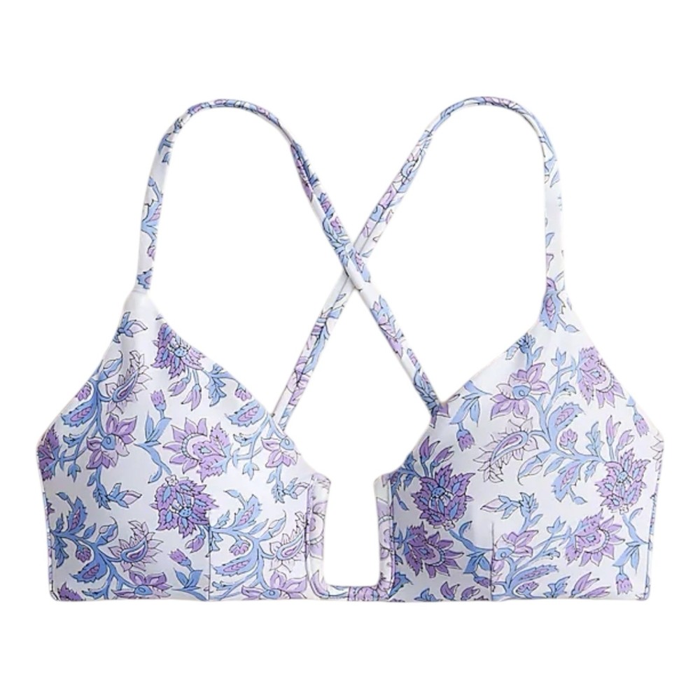 J Crew Mira Bikini Top in Classic Sculpt Blue Floral Print Womens Size S
