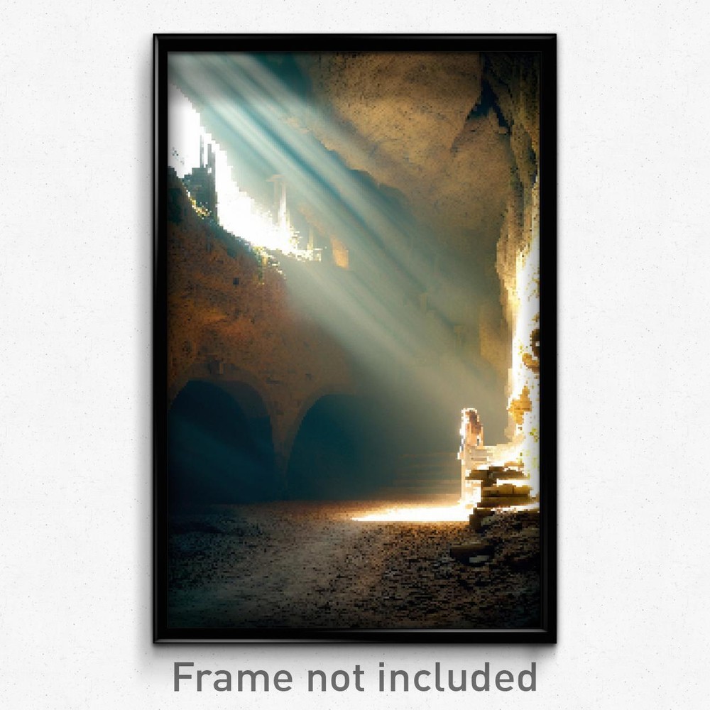8-Bit Pixel Art Poster - Psychedelic Trippy Rural Cavern Video Game Print