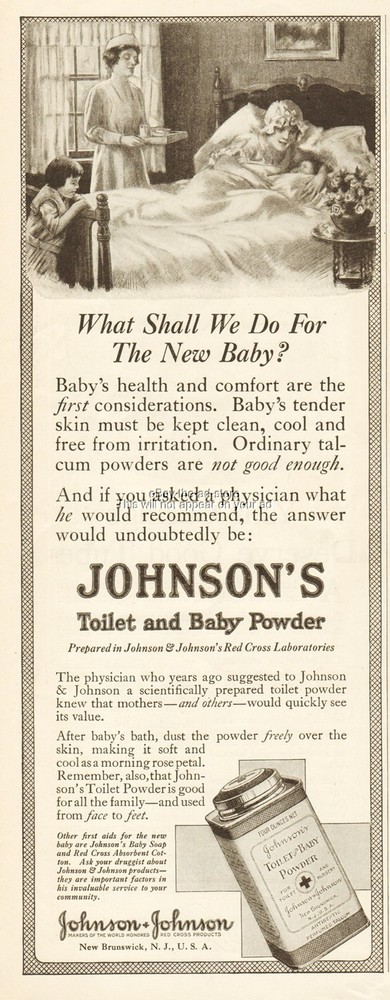Vintage 1917 Johnson's Baby Powder Ad Red Cross Laboratories New Brunswick NJ