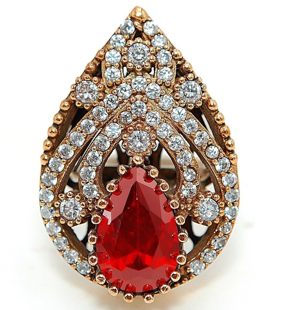 5CT Garnet & Topaz Sterling Silver Ottoman Empire Ring Sz 7.5