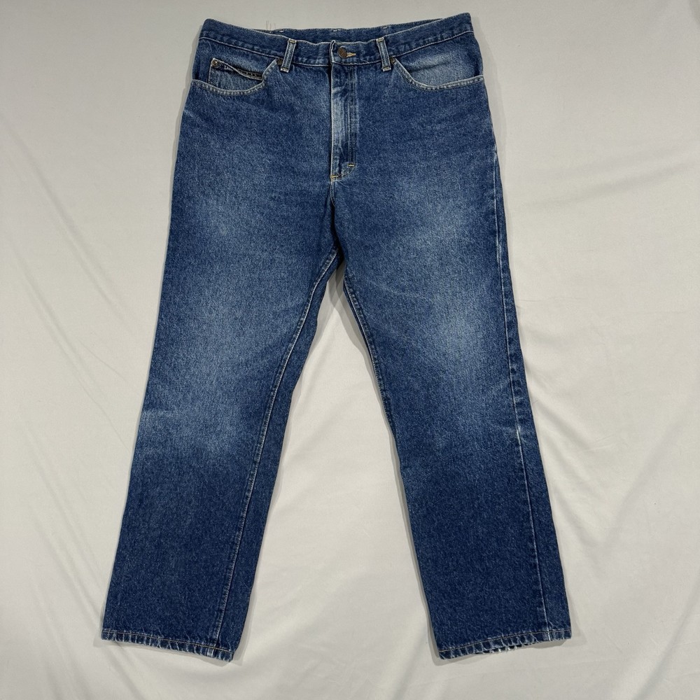 Vintage Lee Straight Fit Jeans 36x32 Blue 100% Cotton Made in USA with Whiskering
