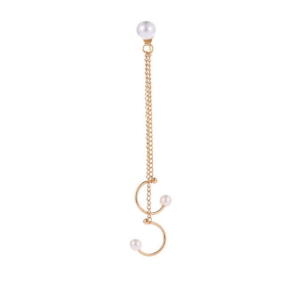 Women Girl Fashionable Tassel Chain Ear Stud Faux Pearl Decoration Ear Clip