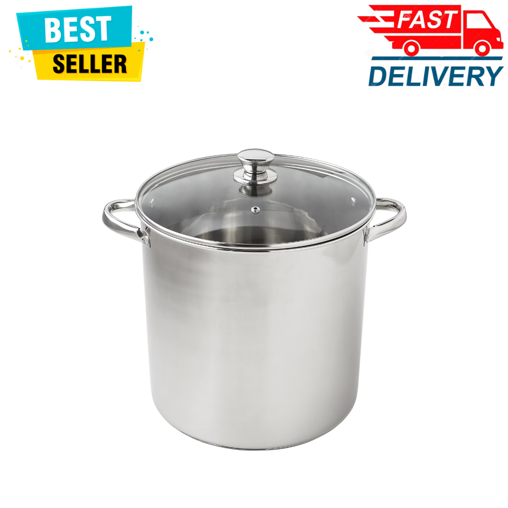 Mainstays 16 Quart Stainless Steel Stock Pot with Glass Lid Induction Compatible