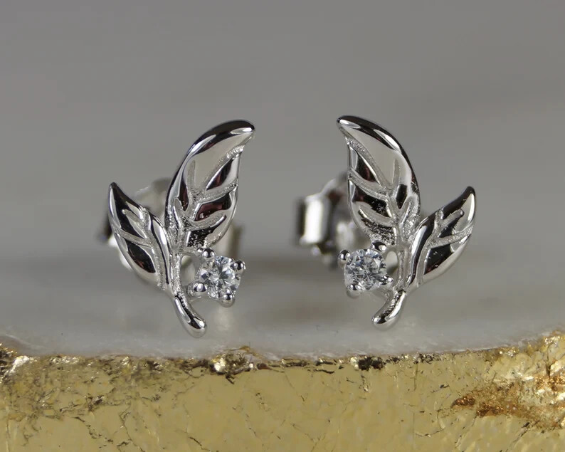 2 Ct Round Cut Simulated Diamond Leaf Stud Earrings 925 White Sterling Silver