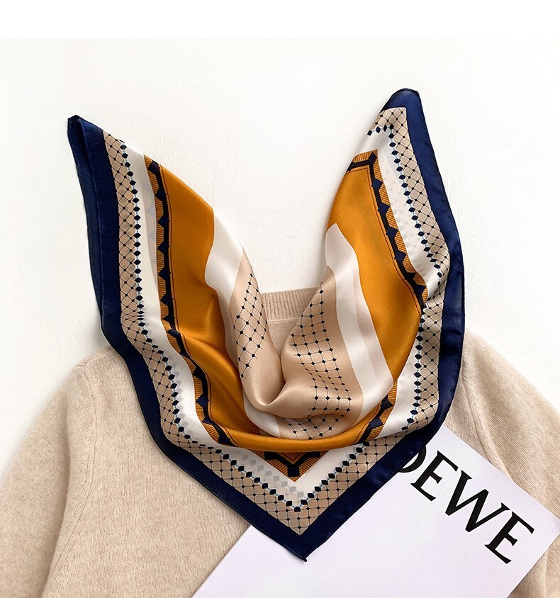 100% Silk Beige Polka Dot Scarf for Women 53x53cm Neck Hair Bandana Kerchief