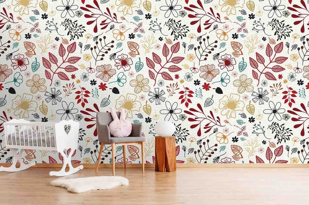 3D Hand-drawn Flower and Leaf Pattern Wall Murals Wallpaper Murals Wall Sticker