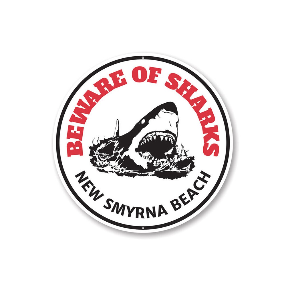 Beware of Sharks, New Smyrna Beach, Beach Warning Aluminum Sign