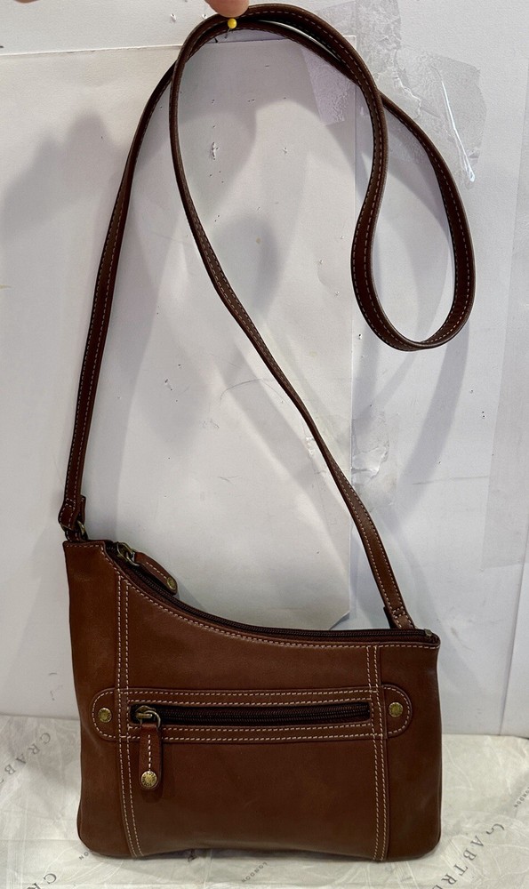 Fossil SL362 Cognac Brown Leather Slim Crossbody Organizer Bag A++4  