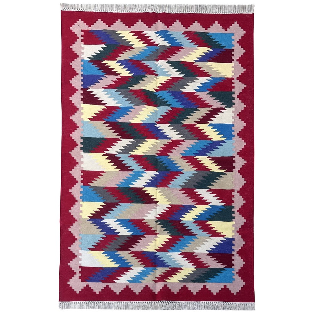 Handmade Cotton Kilim Rug 4x6 ft Flatweave Woven Natural Carpet