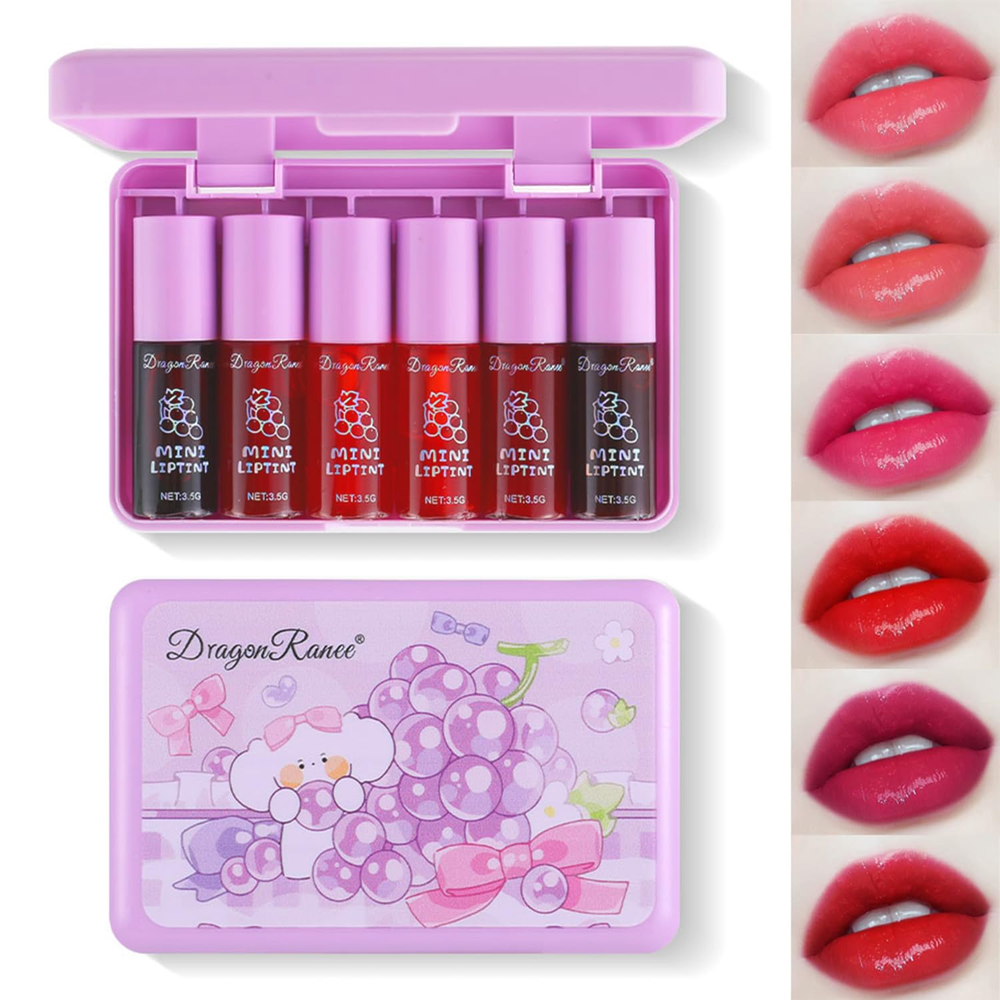 6-Color Korean Velvet Lip Tint Set, Watery Moi Lip Stain