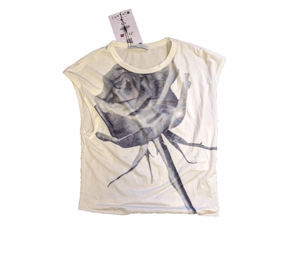 Bershka Flower Tank Top Cream Size Small
