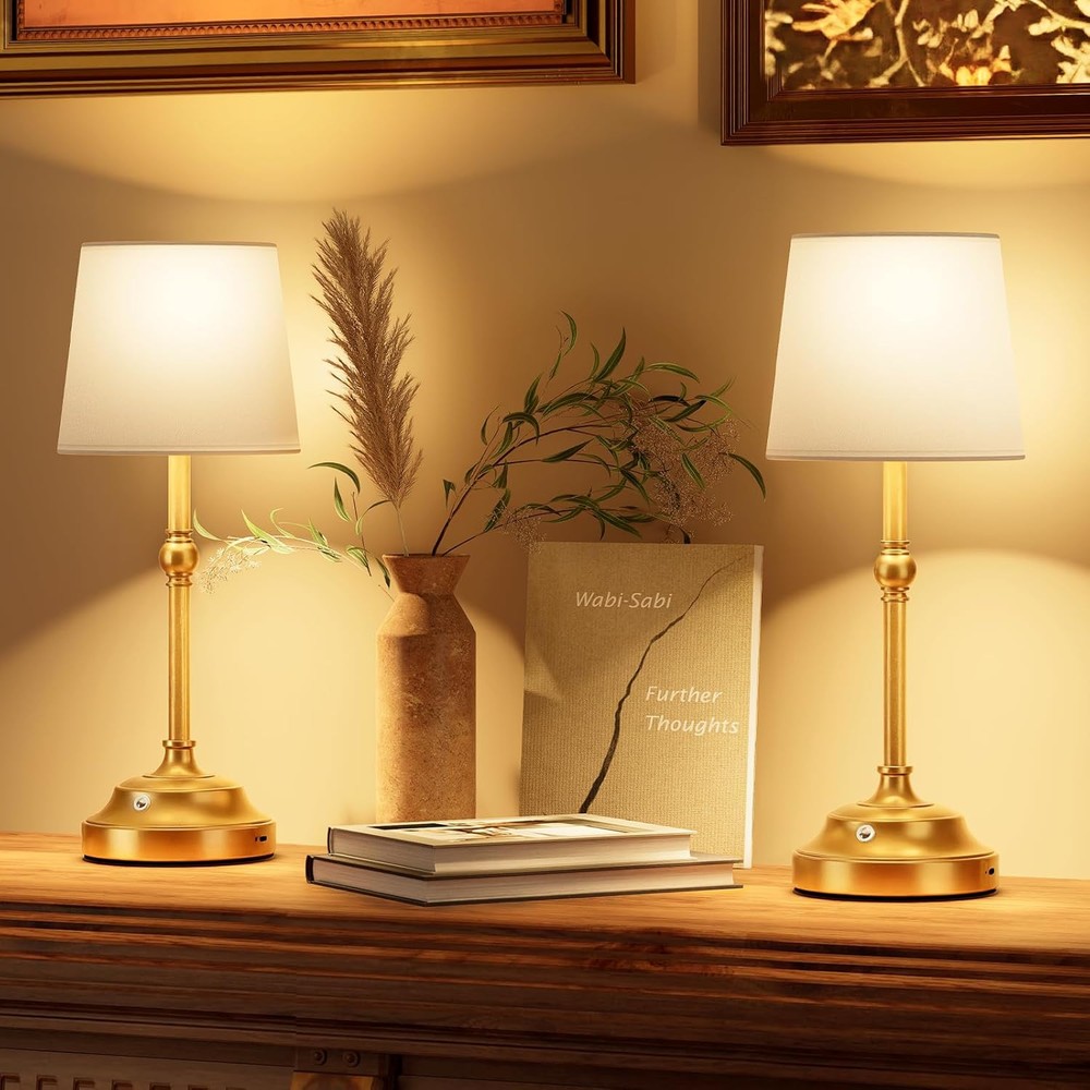 VOLISUN 2-Pack Gold Cordless Table Lamp with 5200mAh Battery