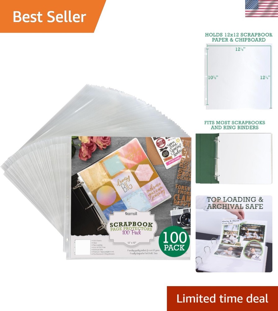 Scrapbook Refill Pages 12x12 Inch, 100 Pack, Fits 3 Ring Scrapbook Binders an...