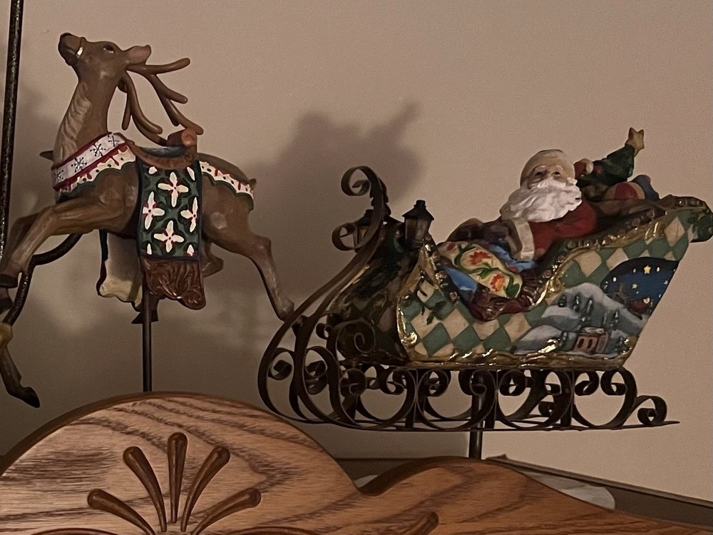 Kirkland Signature Santa Sleigh and Reindeer Christmas 9.5” Figurines Set of 4