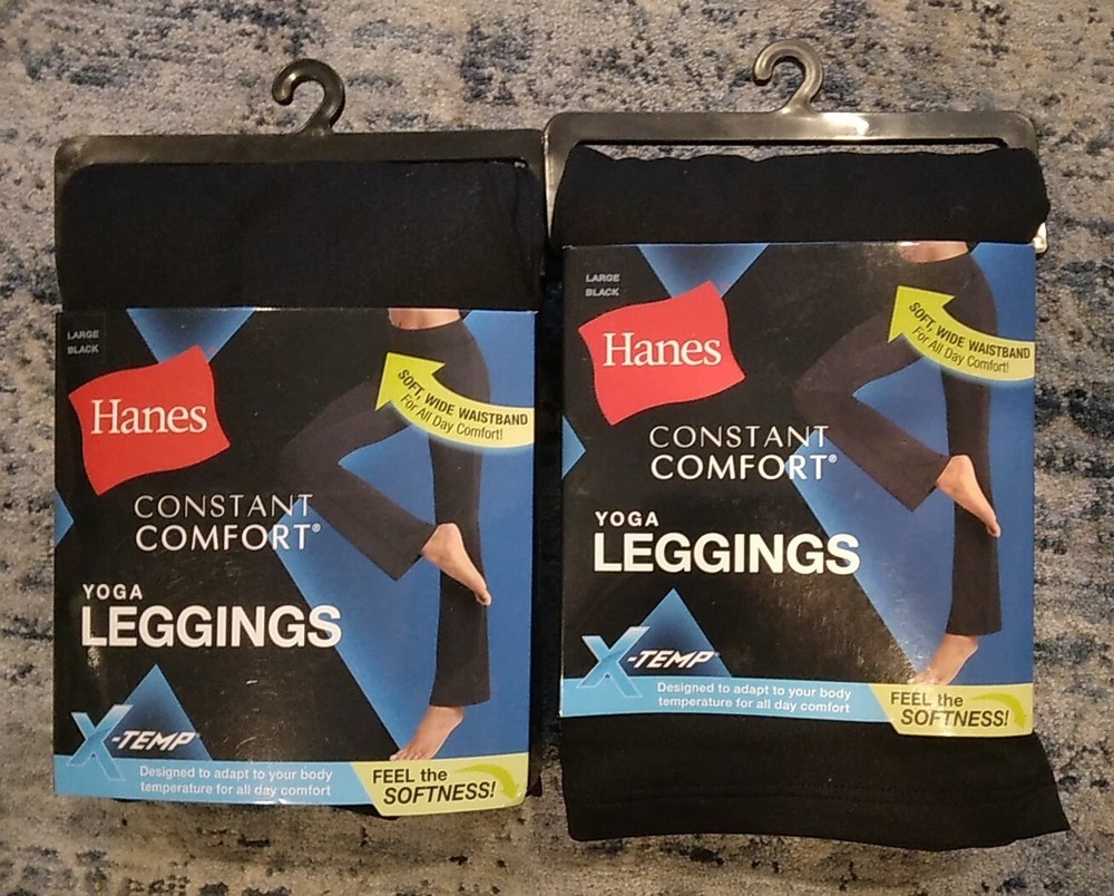 Hanes X-Temp Yoga Pants 2-Pack Soft Wide Black Size Large Constant Comfort
