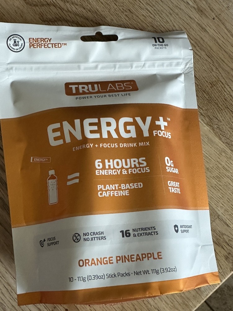 Trulabs Energy + Focus Drink Mix Orange Pineapple - 10 Stick Packs Exp 11/25