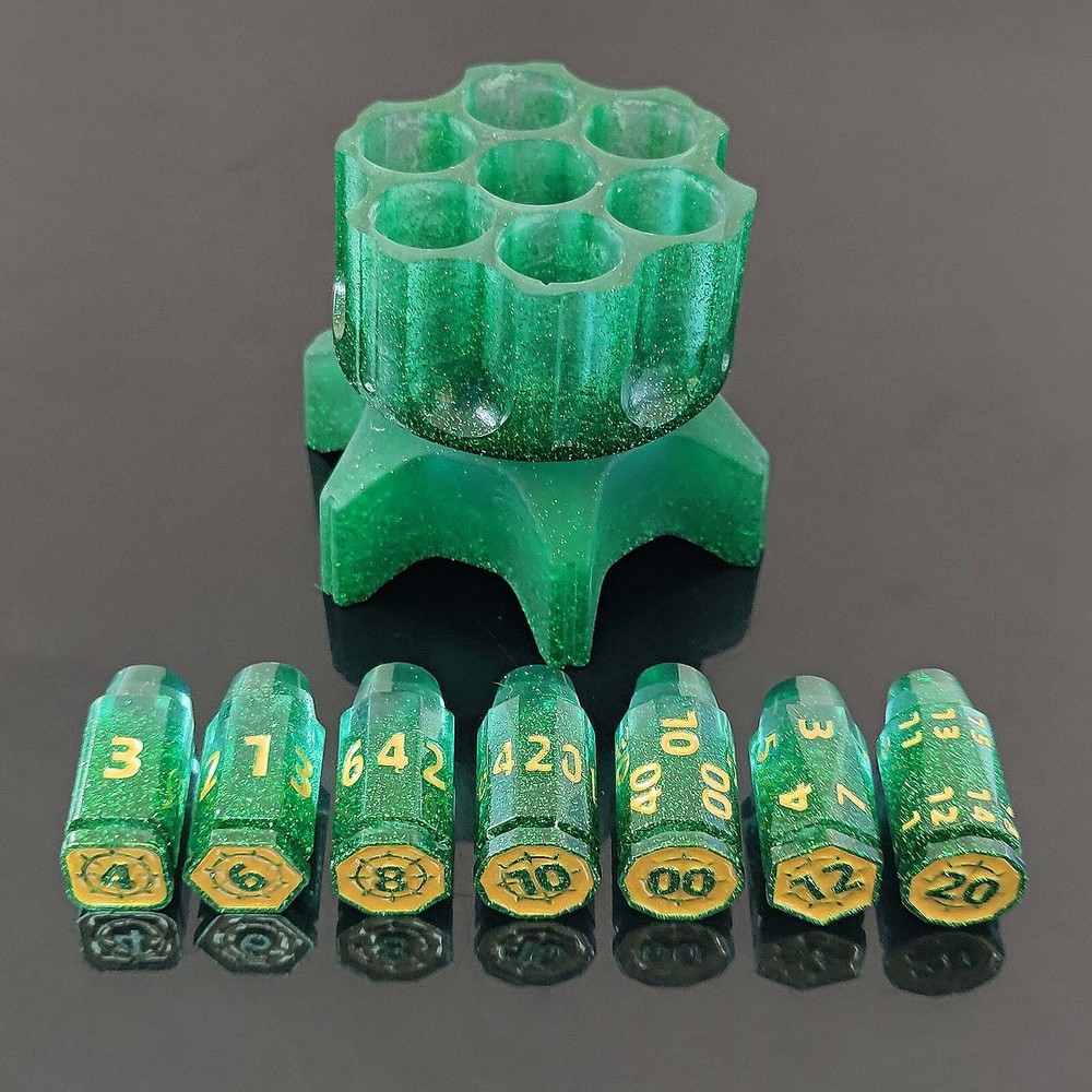 DND Revolver Resin Dice set Game Dungeons and Dragons Green Revolver