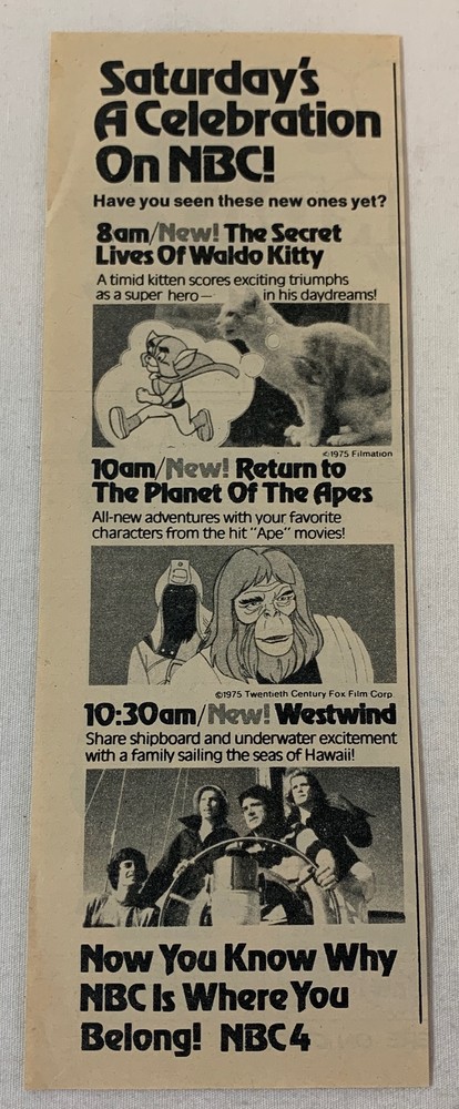 1975 NBC tv ad ~ SECRET LIVES OF WALDO KITTY, RETURN TO THE PLANET OF THE APES+
