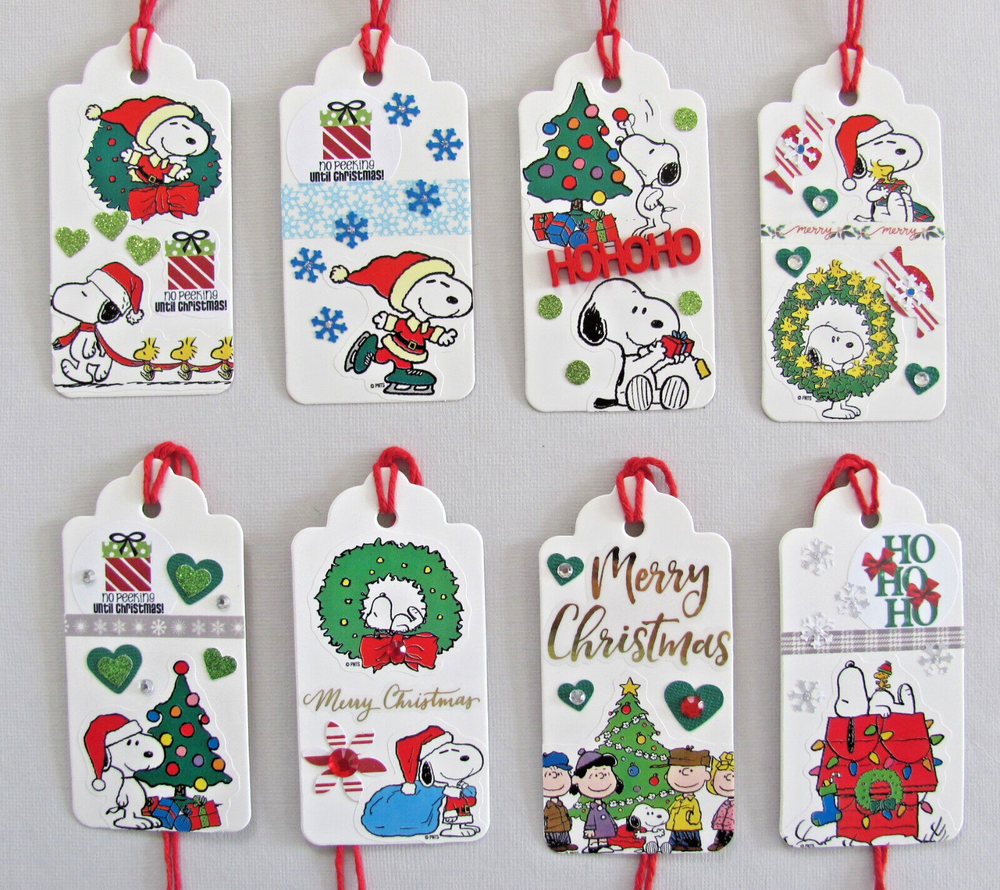 Handmade Christmas Gift Tags 8 Snoopy Dog Holiday Current Stickers Cards