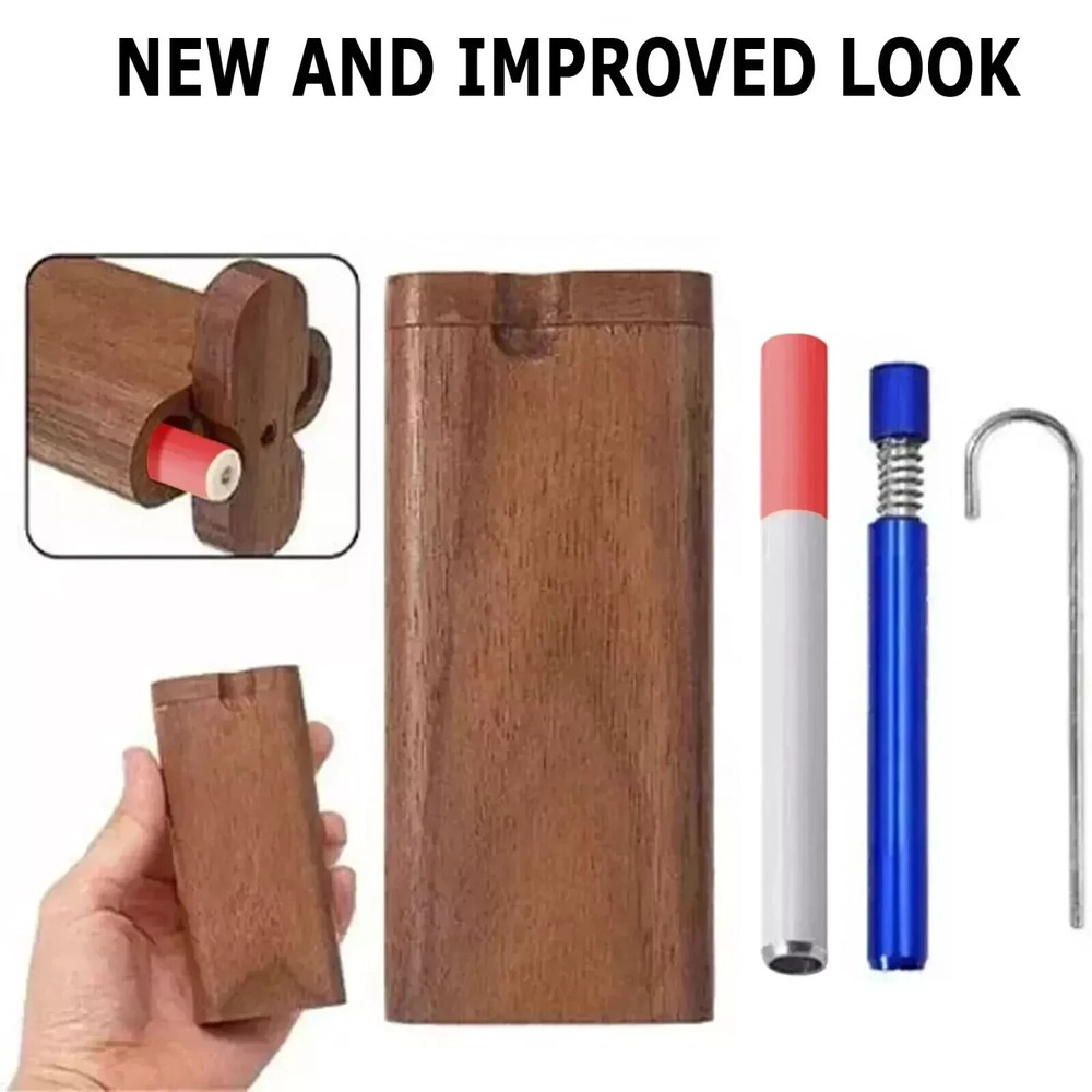 Wooden Dugout Pipe Self Cleaning Metal Bat Poker Smoking Pipe One Hitter Kit US