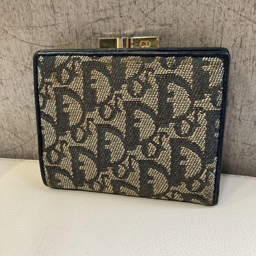 Dior Christian Trotter Navy Leather Folding Wallet