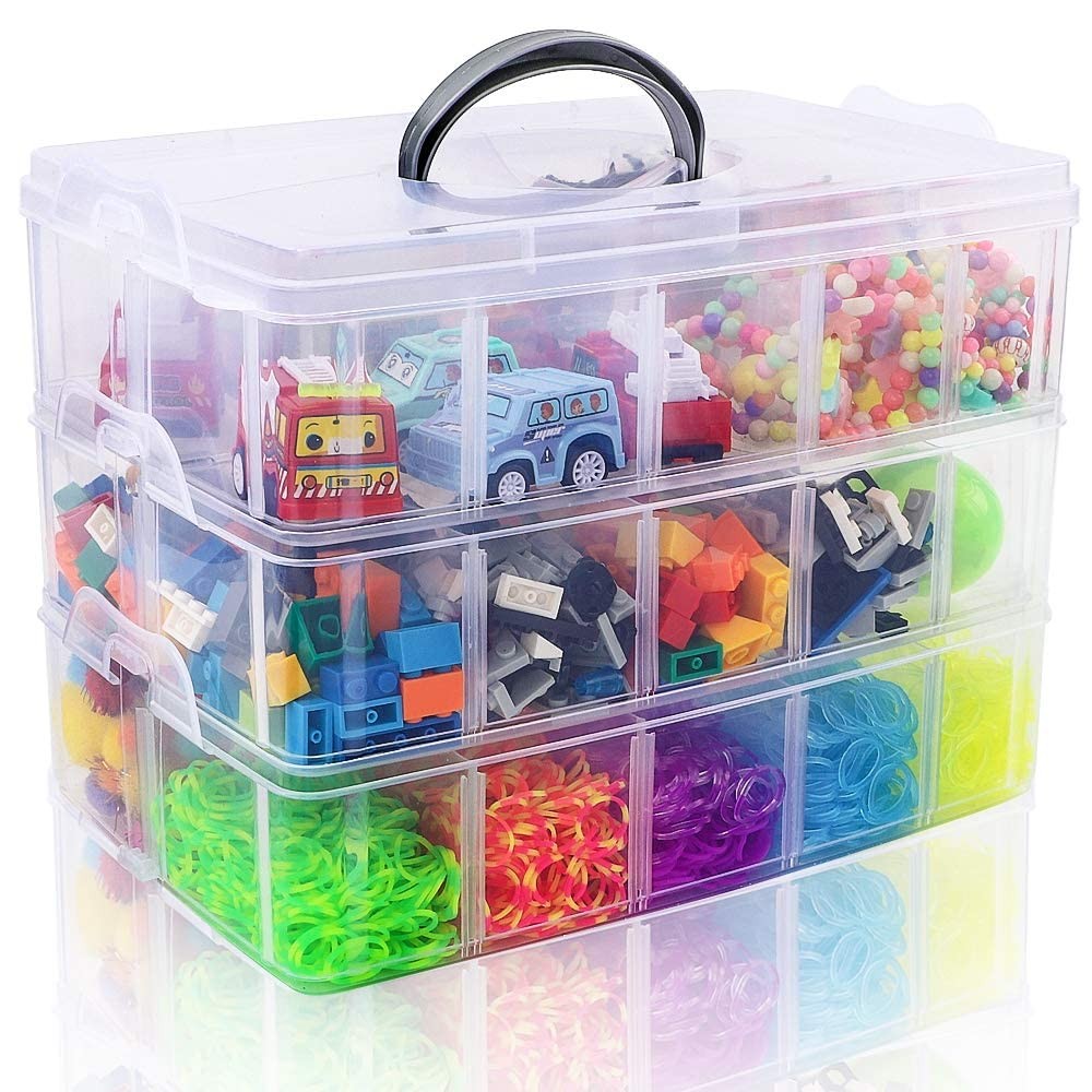 3-Tier Stackable Bead Organizer Box with 30 Compartments and Dividers