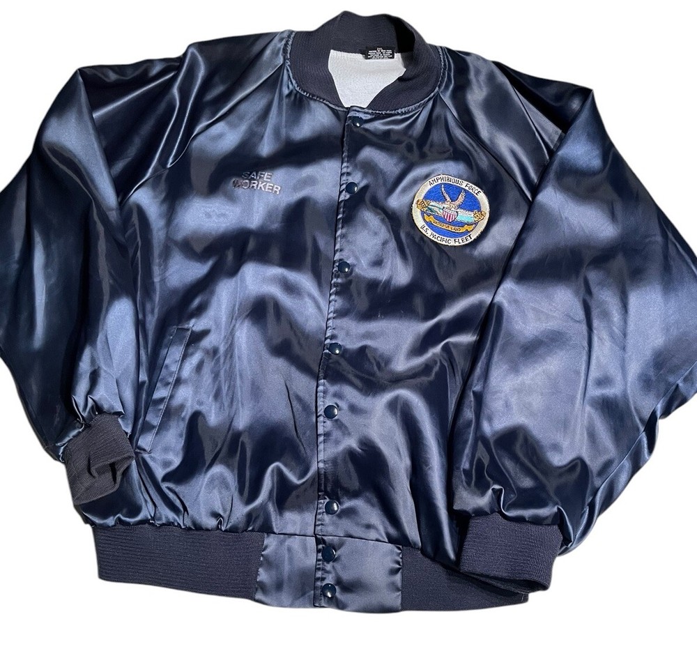 Vintage US Navy Amphibious Force Jacket XXL Patch Blue Pacific Fleet Made In USA
