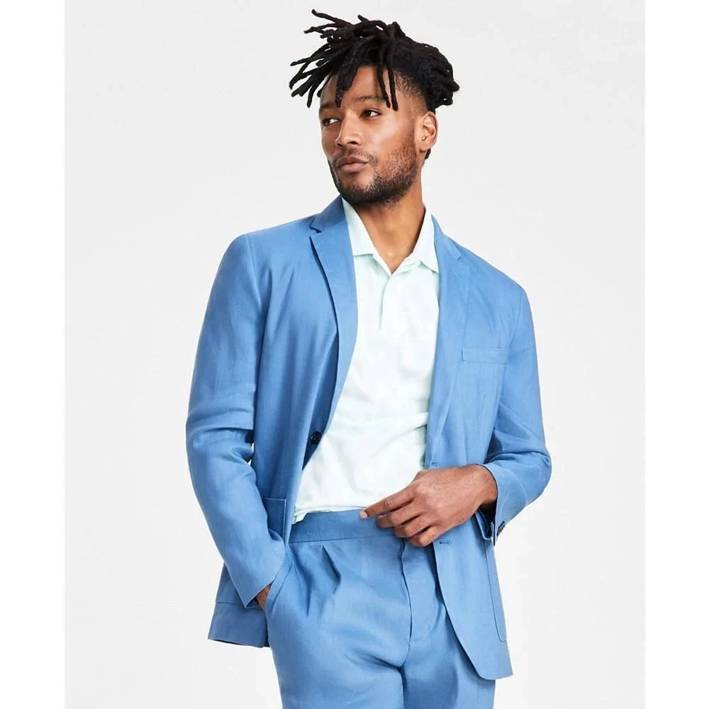 Alfani Men's Linen Blend Stretch Blazer, Ripple, Blue,  XL