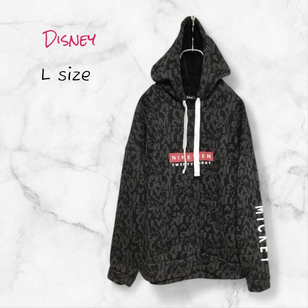 Disney Mickey Mouse Hoodie Parka L Black All-over Print Women's Anime character