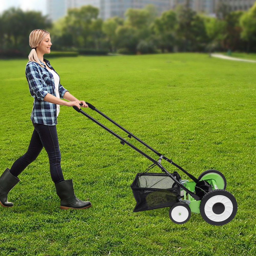 16 Inch Adjustable 5-Blade Manual Reel Mower with Catcher for Lawn and Yard