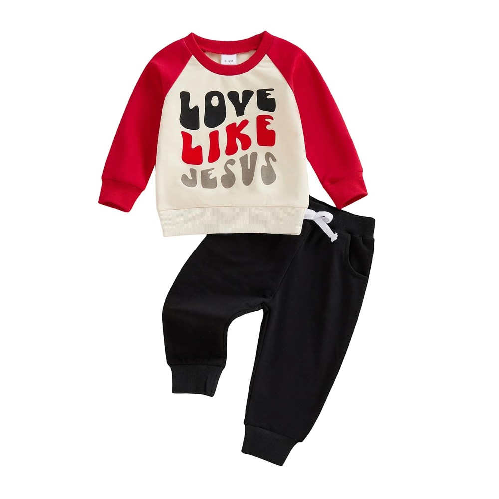 Toddler Baby Boy Valentines Outfit Crewneck Sweatshirts Casual Pants Cute Val...