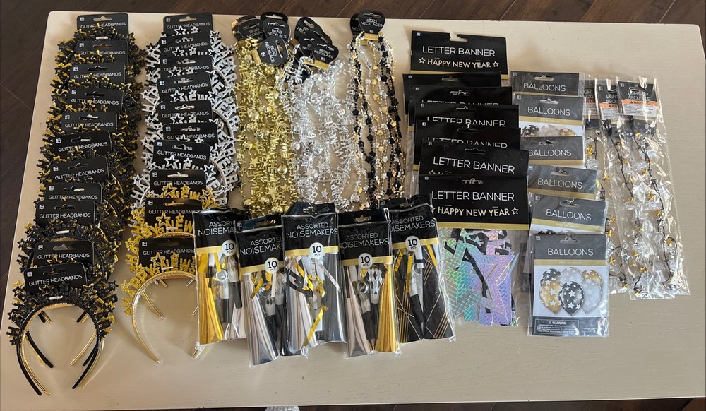 New Years Eve Party Supplies 2026~Black Gold Silver~Headbands Necklaces~156 Item-image