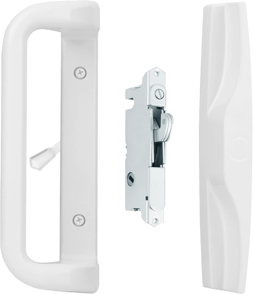 White Patio Door Handle Set with Mortise, Suitable for Doors Lock 3-15/16”Screw