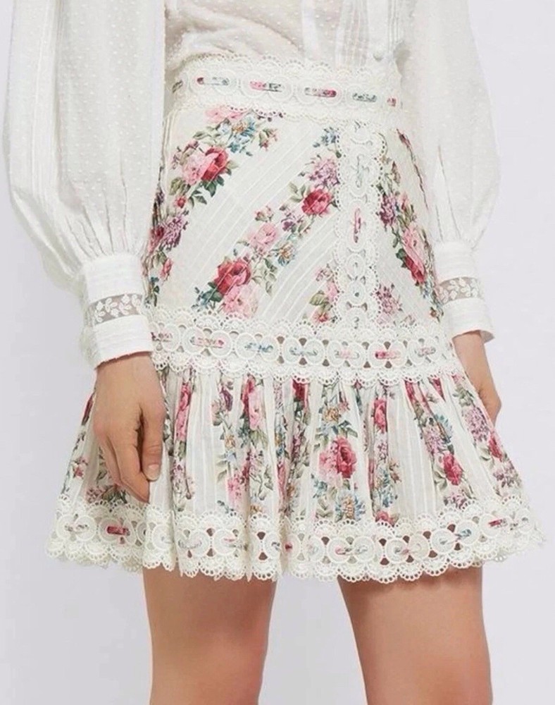Zimmermann Skirt Size 1 AU 10 US 6 Honour Pintuck Panelled Mini Floral