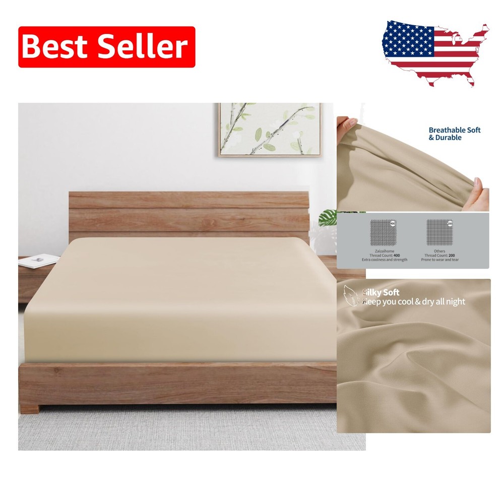 Full Size Bamboo Viscose Fitted Sheet Set 16 Inch Deep Pocket 2 Pack Breathable Soft-image