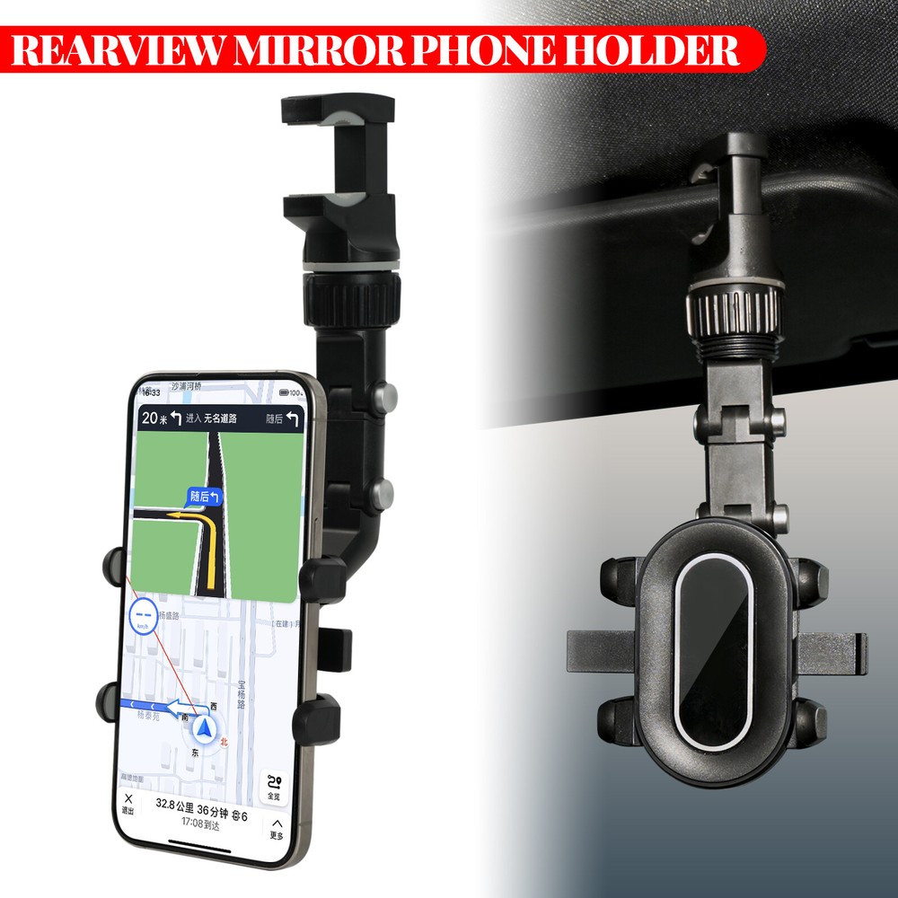 360 Rotating Rearview Mirror Mount Phone Holder Cradle Car GPS Rear View Stand;