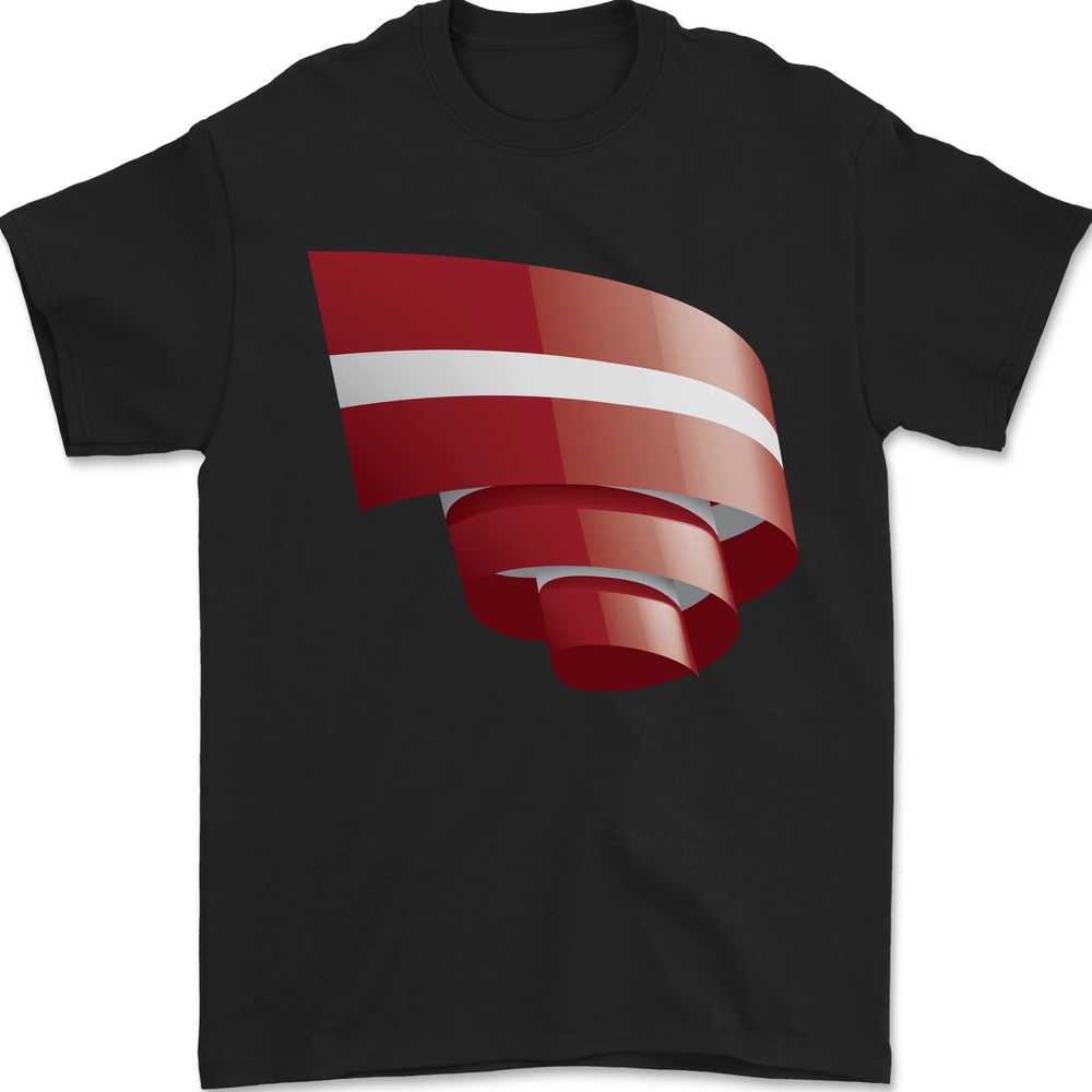 Curled Latvia Flag Latvian Day Football Mens T-Shirt 100% Cotton