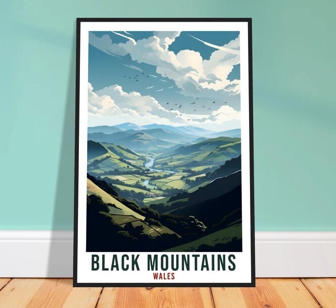 Black Mountains Wales Travel Print Wall Art Home Decor