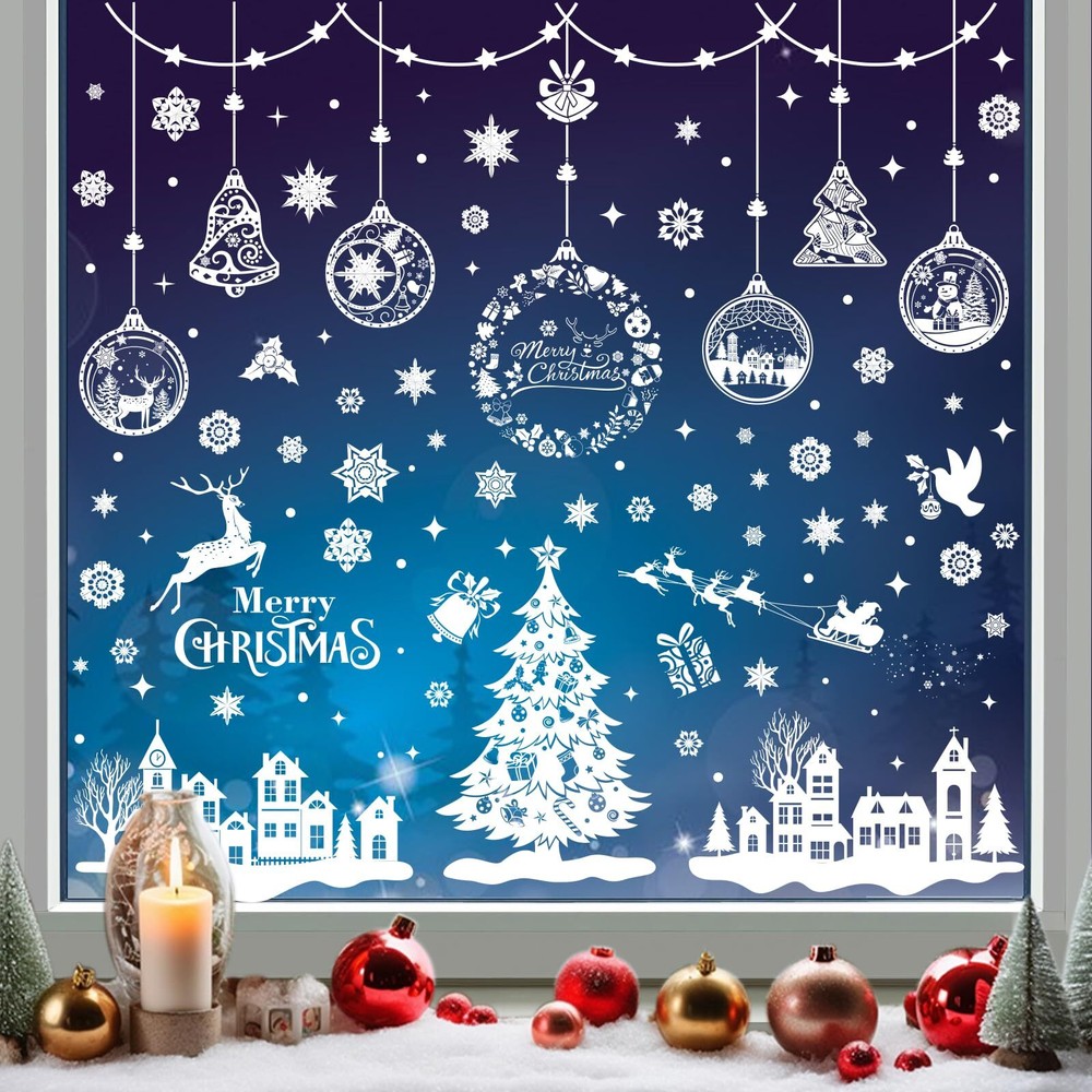 Christmas Window Clings,244pcs Christmas Snowflake Stickers for Glass, 2024 M...
