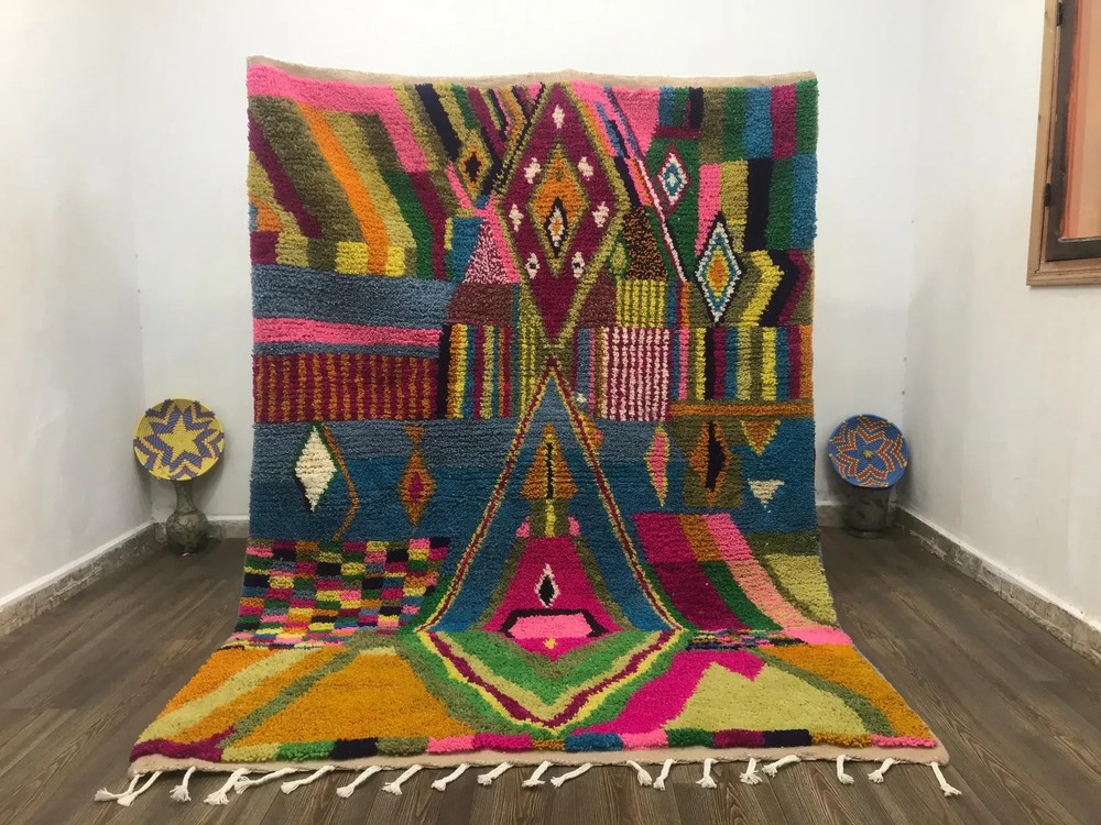 Handwoven Moroccan Berber Wool Rug Color Multicolor Handmade Design Carpet Rug