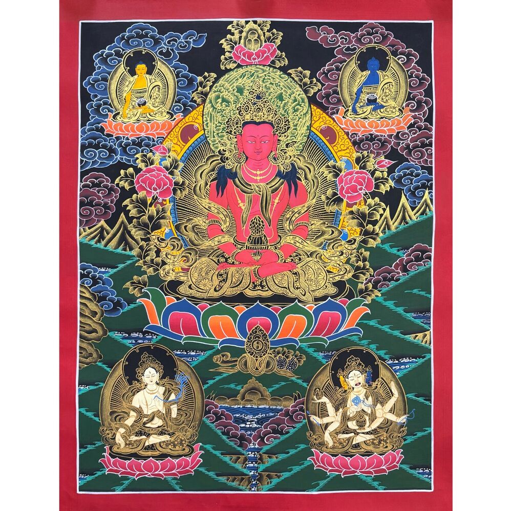 Amitayus Thangka Painting, Longevity Buddha, Aparmita Buddha